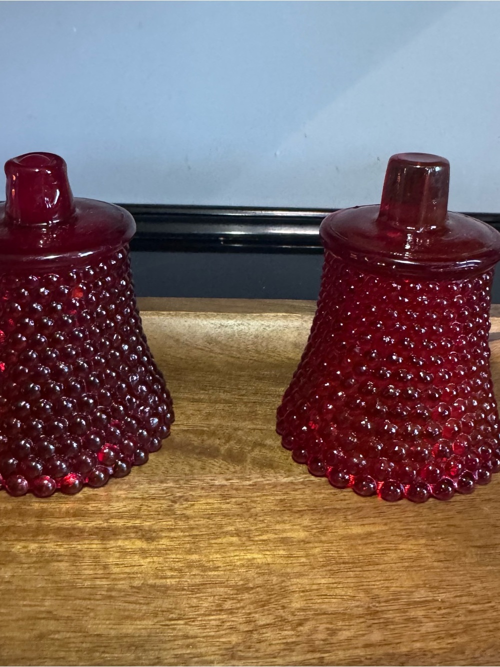 Vintage RUBY RED Glass Hobnail Peg Sconce Votive Candle Holder MCM (2) Lot